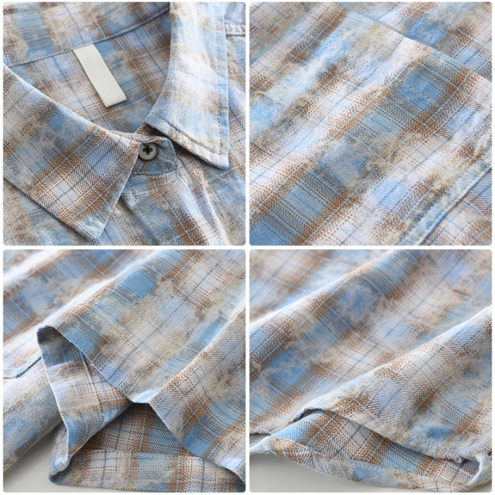 Men's Cotton Plaid Short Sleeve Shirt