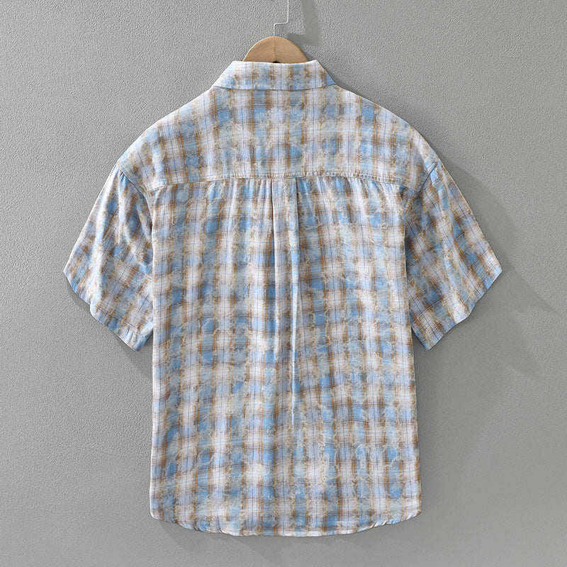 Men's Cotton Plaid Short Sleeve Shirt