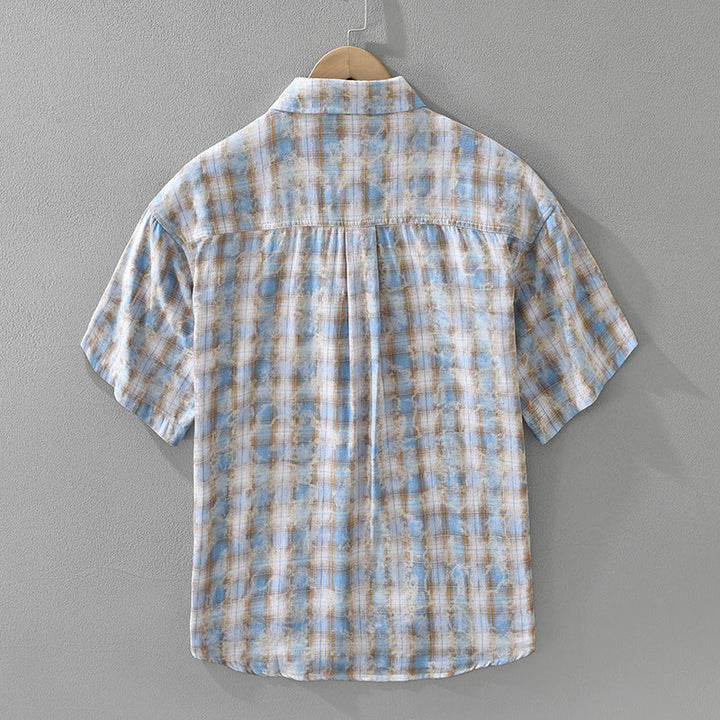 Men's Cotton Plaid Short Sleeve Shirt