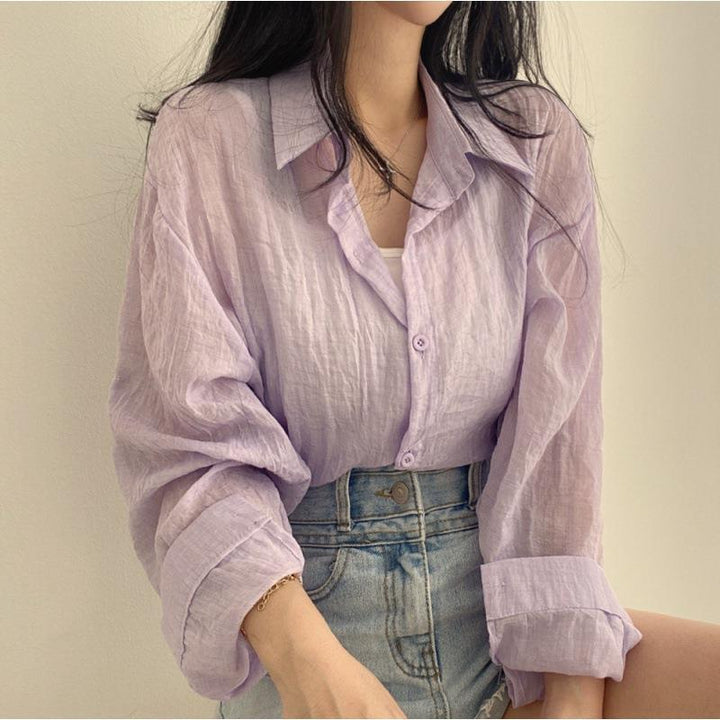 Women's Crinkled Long Sleeve Blouse Top