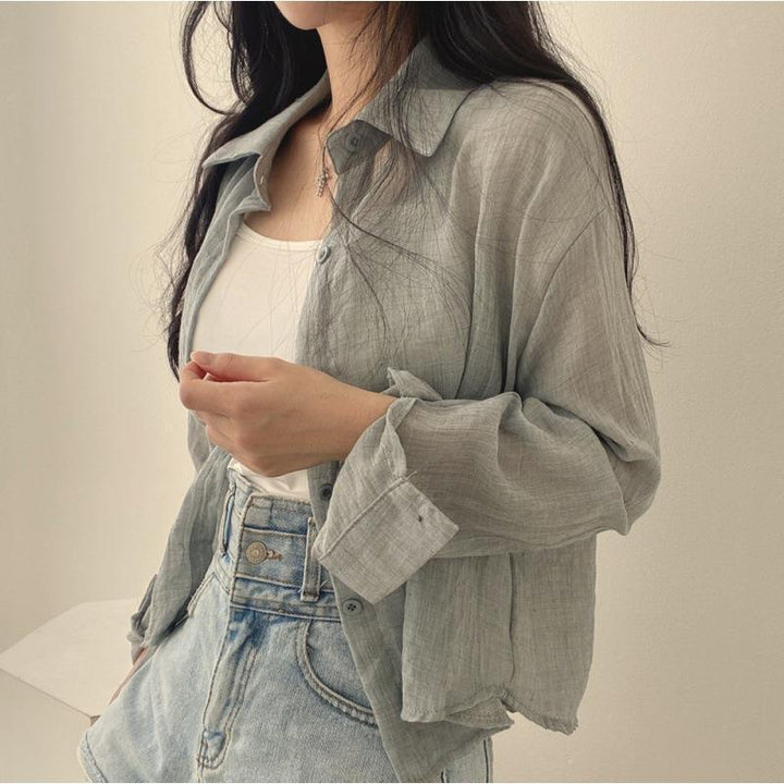 Women's Crinkled Long Sleeve Blouse Top
