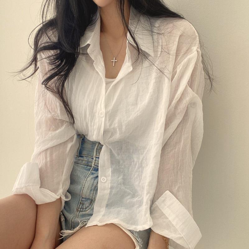 Women's Crinkled Long Sleeve Blouse Top