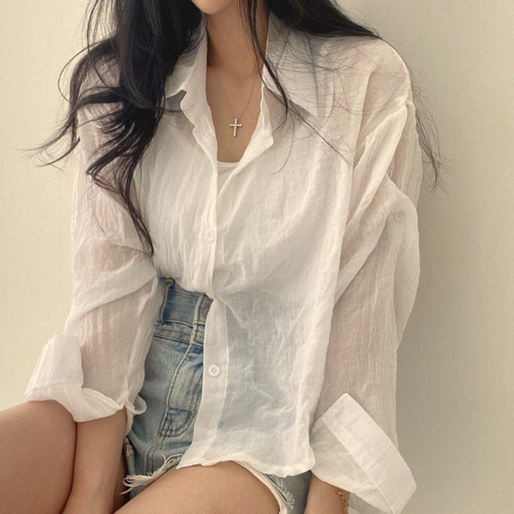 Women's Crinkled Long Sleeve Blouse Top