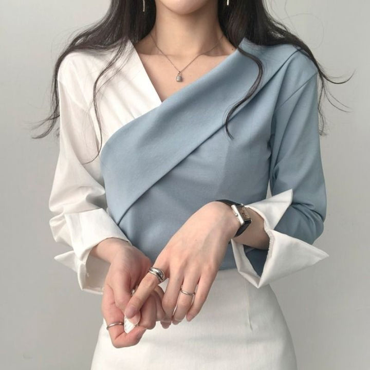 Women's Two-Tone Cross Asymmetrical Blouse