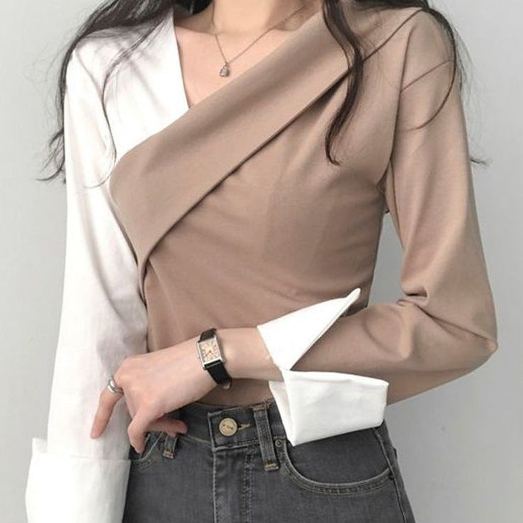 Women's Two-Tone Cross Asymmetrical Blouse
