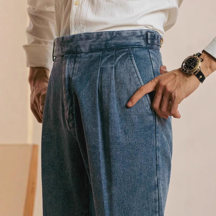 Men's Denim Pleated Gurkha Tailored Pants