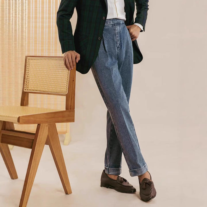 Men's Denim Pleated Gurkha Tailored Pants