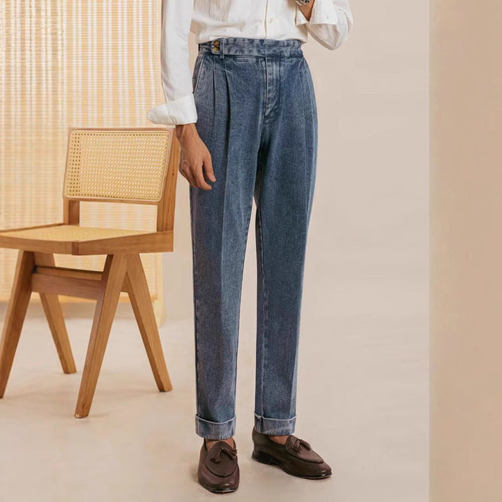 Men's Denim Pleated Gurkha Tailored Pants