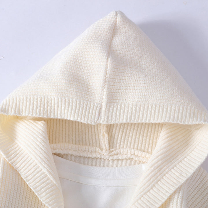 Men's Hooded Knit Button-Up Ribbed Cardigan