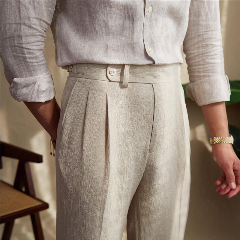 Men's Slim Fit Gurkha Pleated Formal Dress Pants