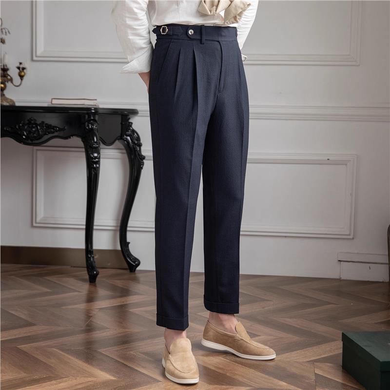 Men's Slim Fit Gurkha Pleated Formal Dress Pants