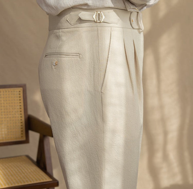 Men's Slim Fit Gurkha Pleated Formal Dress Pants
