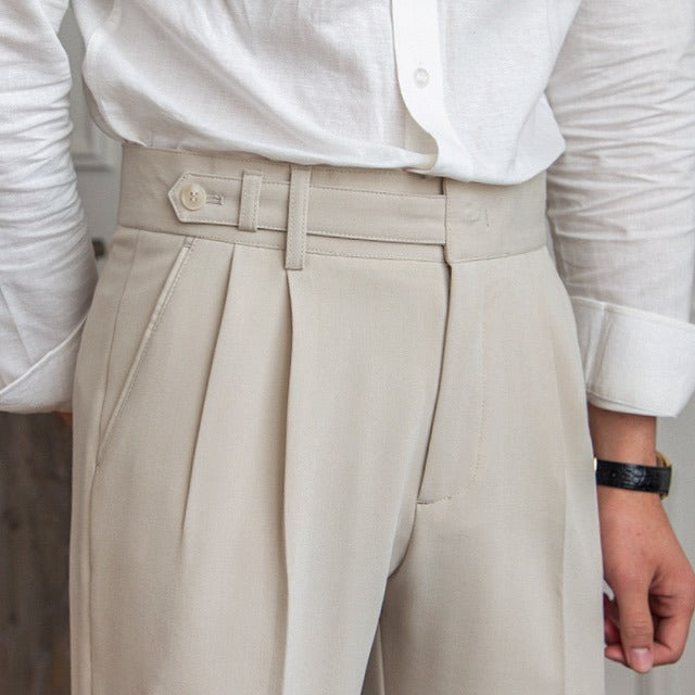 Men's High Waist Gurkha Pleated Dress Formal Pants