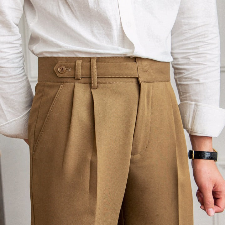 Men's High Waist Gurkha Pleated Dress Formal Pants