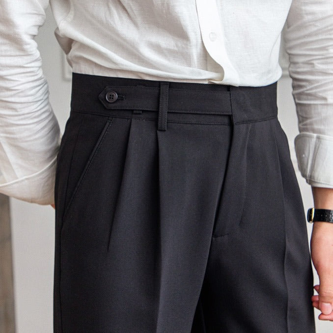 Men's High Waist Gurkha Pleated Dress Formal Pants