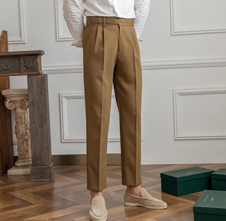Men's High Waist Gurkha Pleated Dress Formal Pants