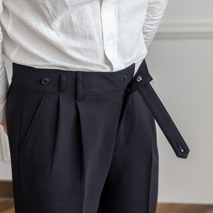 Men's High Waist Gurkha Pleated Dress Formal Pants
