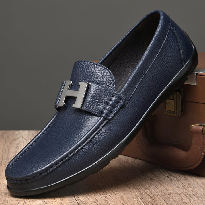 Men’s Textured Genuine Leather Buckle Loafers