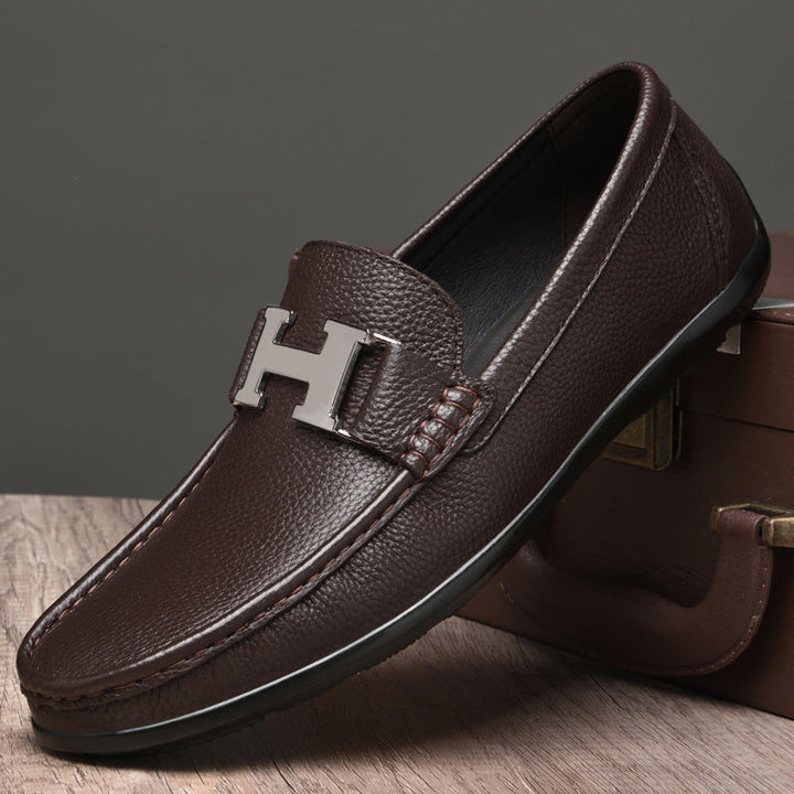 Men’s Textured Genuine Leather Buckle Loafers