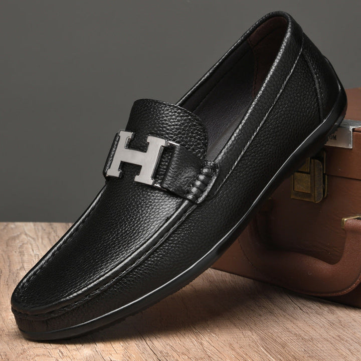 Men’s Textured Genuine Leather Buckle Loafers