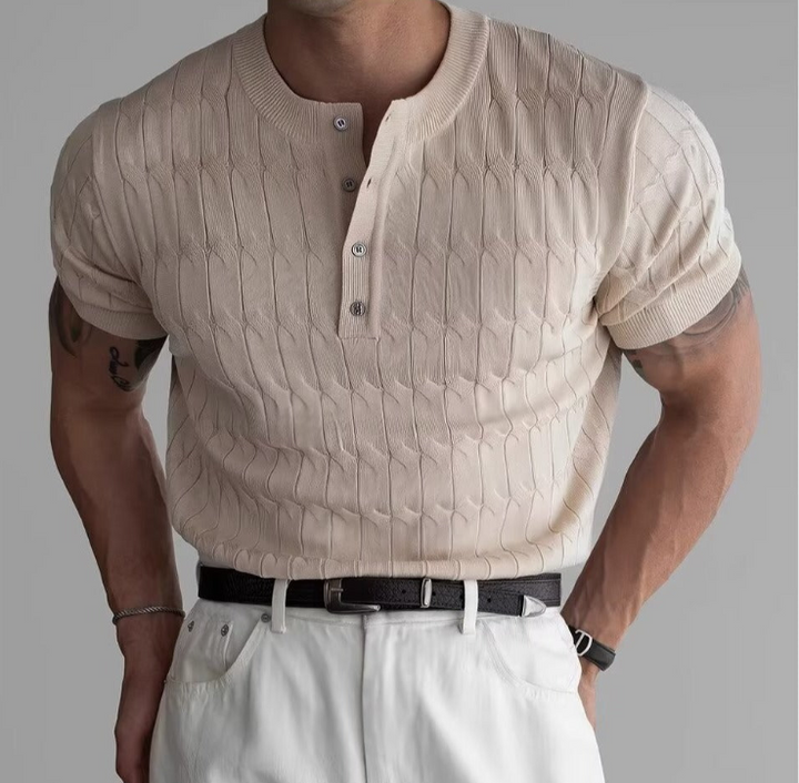 Men’s Textured Button Henley Shirt – Short Sleeve Casual Knit Top