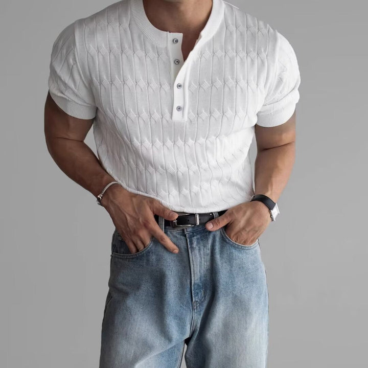 Men’s Textured Button Henley Shirt – Short Sleeve Casual Knit Top