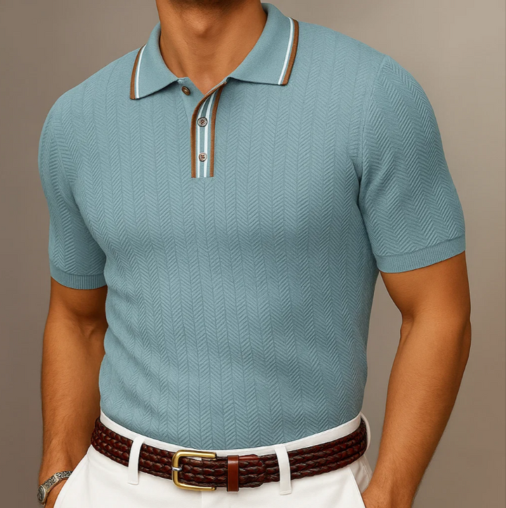 Men’s Herringbone Knit Polo Shirt | Vintage-Inspired Textured Design