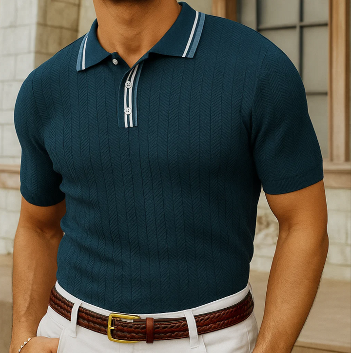 Men’s Herringbone Knit Polo Shirt | Vintage-Inspired Textured Design