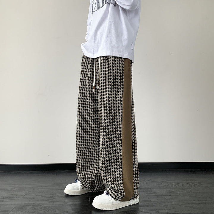 Men's Houndstooth Wide-Leg Streewear Pants