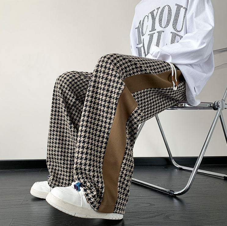 Men's Houndstooth Wide-Leg Streewear Pants