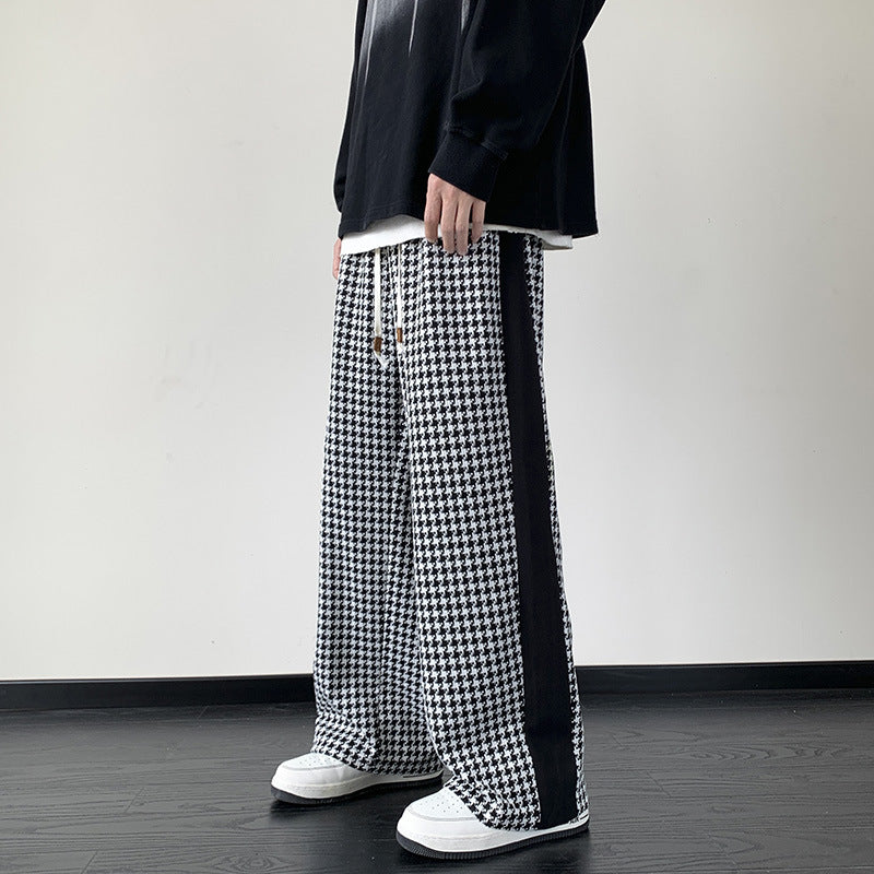 Men's Houndstooth Wide-Leg Streewear Pants