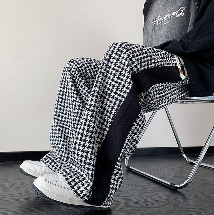 Men's Houndstooth Wide-Leg Streewear Pants