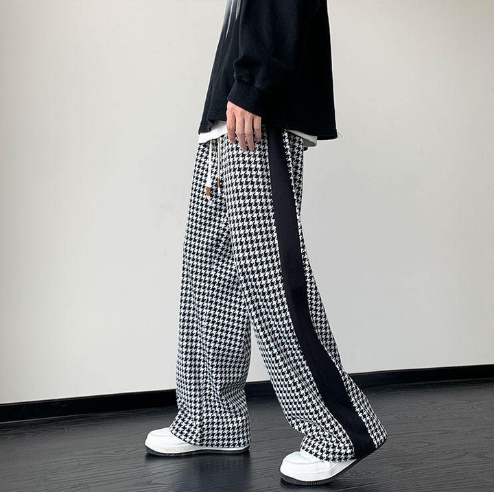 Men's Houndstooth Wide-Leg Streewear Pants