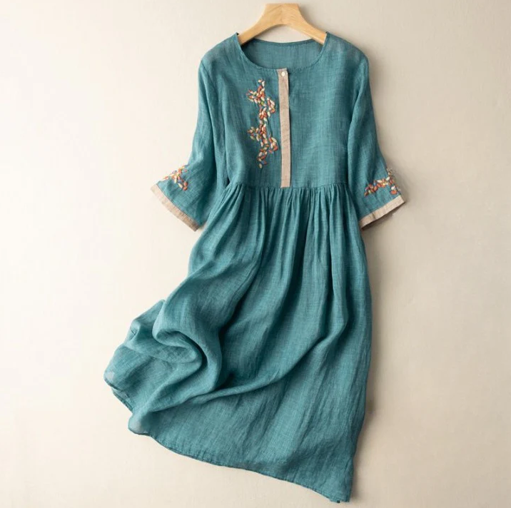 Juliet Linen Embroidered A Line Midi Dress