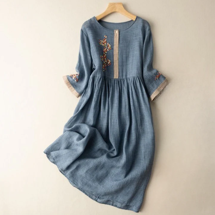 Juliet Linen Embroidered A Line Midi Dress