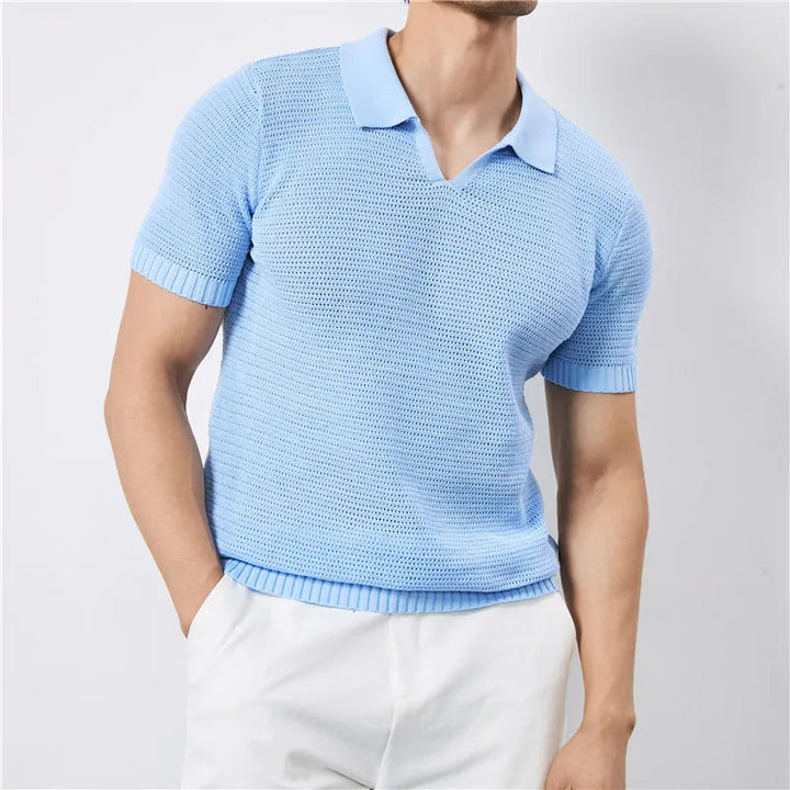 Men’s Textured Knit Polo Shirt With Structured Collar And Tailored Fit