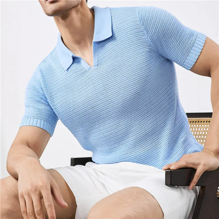 Men’s Textured Knit Polo Shirt With Structured Collar And Tailored Fit