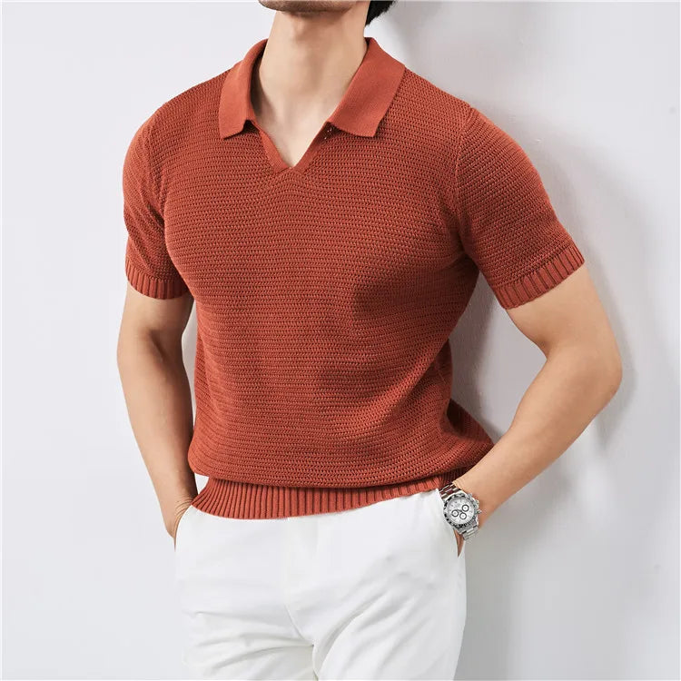 Men’s Textured Knit Polo Shirt With Structured Collar And Tailored Fit