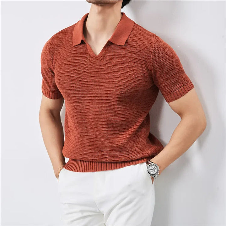 Men’s Textured Knit Polo Shirt With Structured Collar And Tailored Fit
