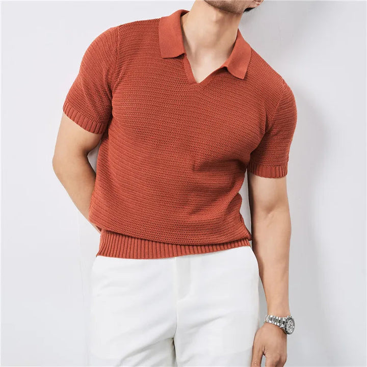 Men’s Textured Knit Polo Shirt With Structured Collar And Tailored Fit