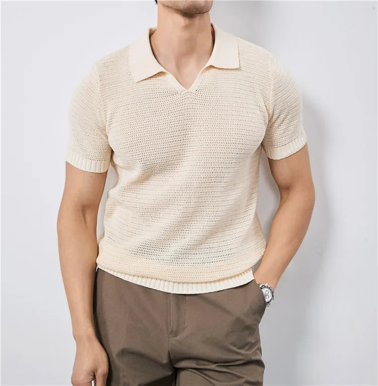 Men’s Textured Knit Polo Shirt With Structured Collar And Tailored Fit