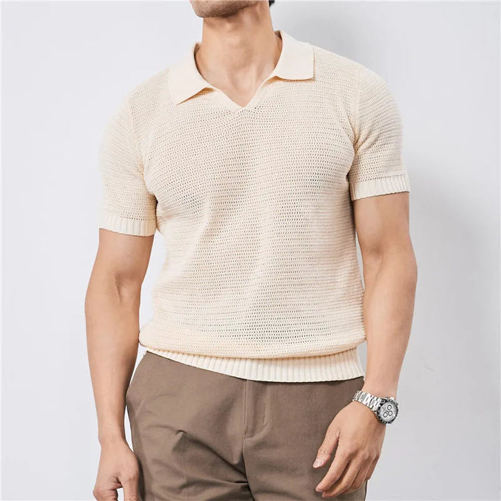 Men’s Textured Knit Polo Shirt With Structured Collar And Tailored Fit