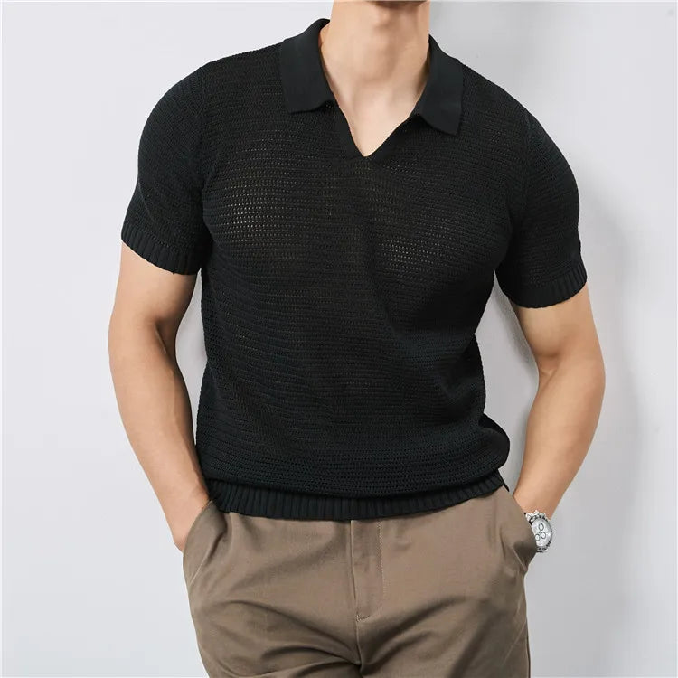 Men’s Textured Knit Polo Shirt With Structured Collar And Tailored Fit