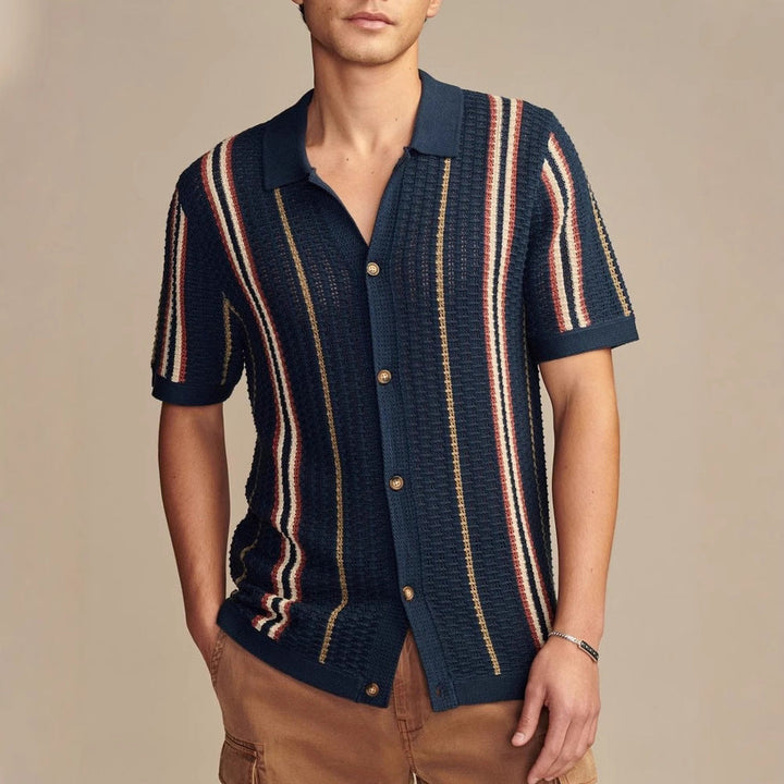 Men's Retro Striped Crochet Knit Shirt