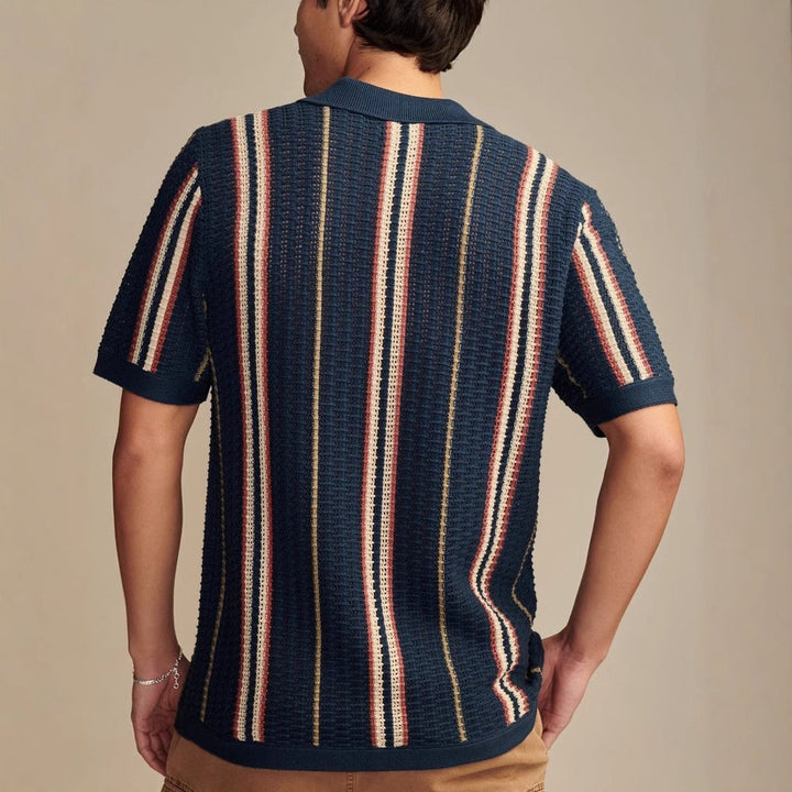Men's Retro Striped Crochet Knit Shirt