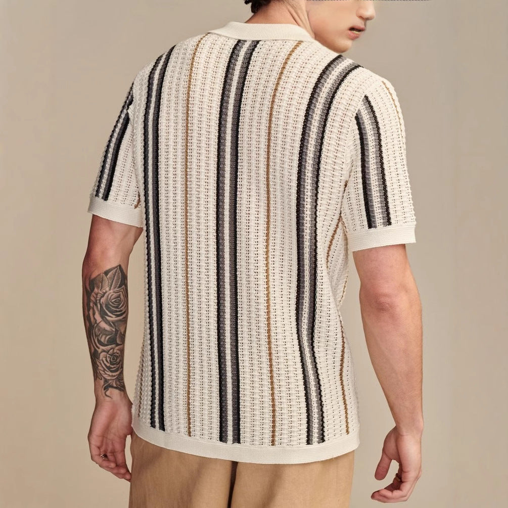 Men's Retro Striped Crochet Knit Shirt