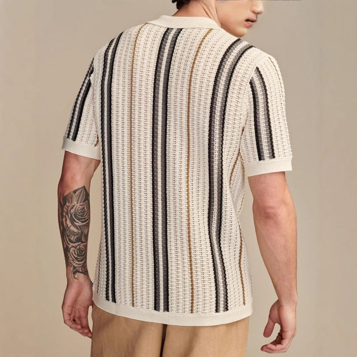 Men's Retro Striped Crochet Knit Shirt