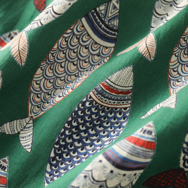 Women's Sleeveless Fish Pattern Linen Maxi Dress