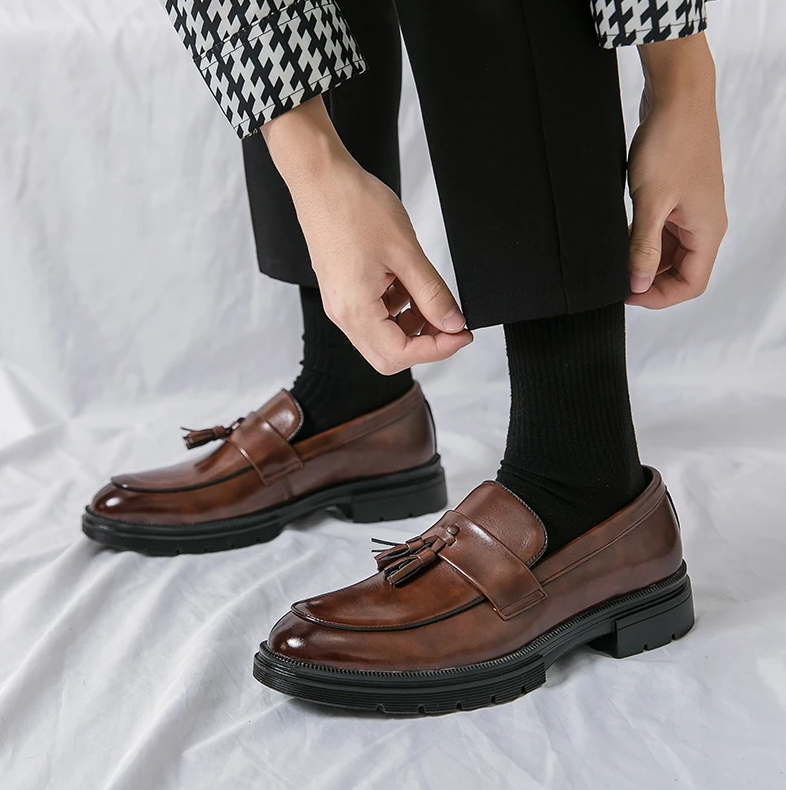 Men's Genuine Leather Tassel Dress Loafers