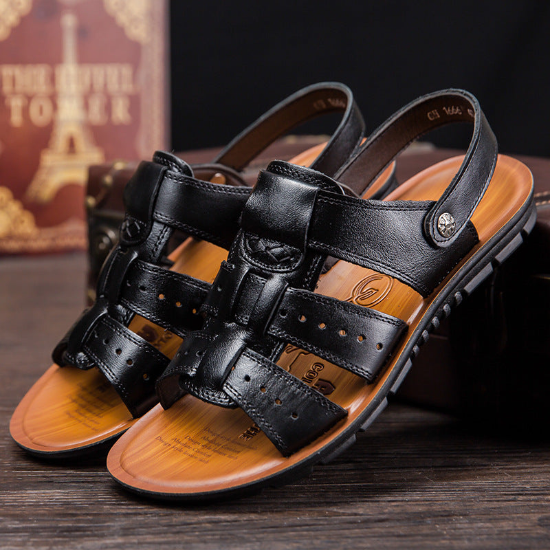 Men's Genuine Leather Open-Toe Summer Comfort Sandals